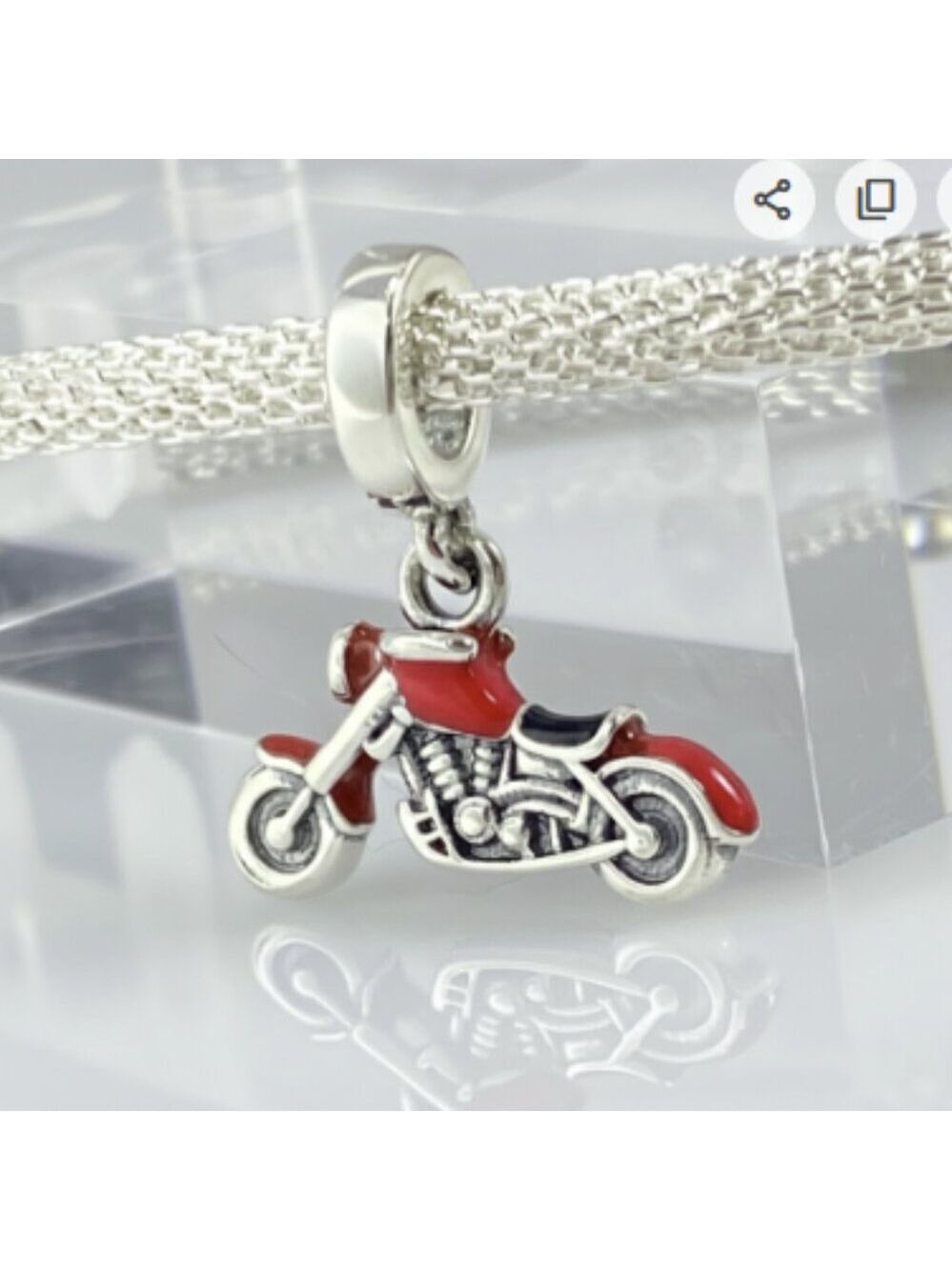 Silver with Black or Red Enamel Motorcycle Dangle Charm